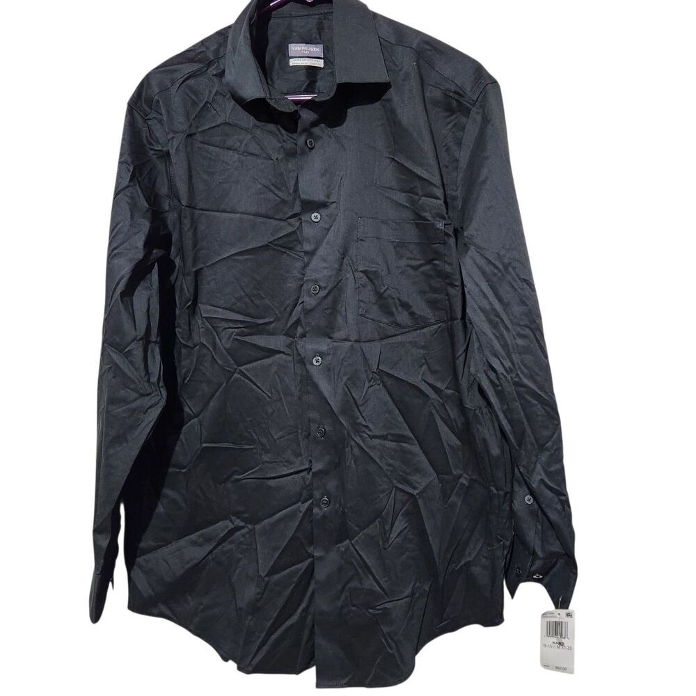 Van Heusen Dress Shirt For Men Size Medium Black Ultra Wrinkle Free Regular Fit